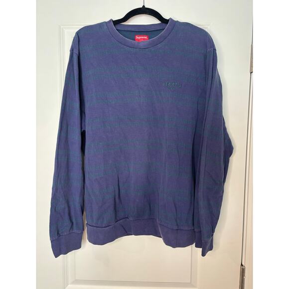 Supreme Dash Stripe Navy Crewneck Sweatshirt Men’s Size Large Fall/Winter Drop - Picture 3 of 6